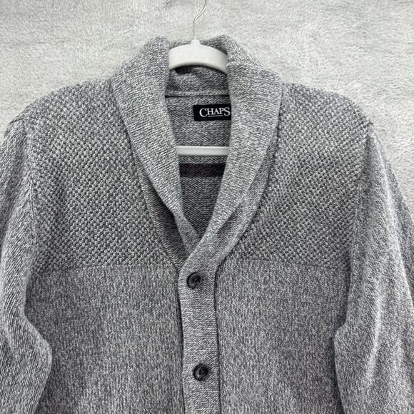 Chaps Cardigan Men M Heather Gray Grandpa Shawl V-Neck Button Up Sweater - Picture 3 of 12
